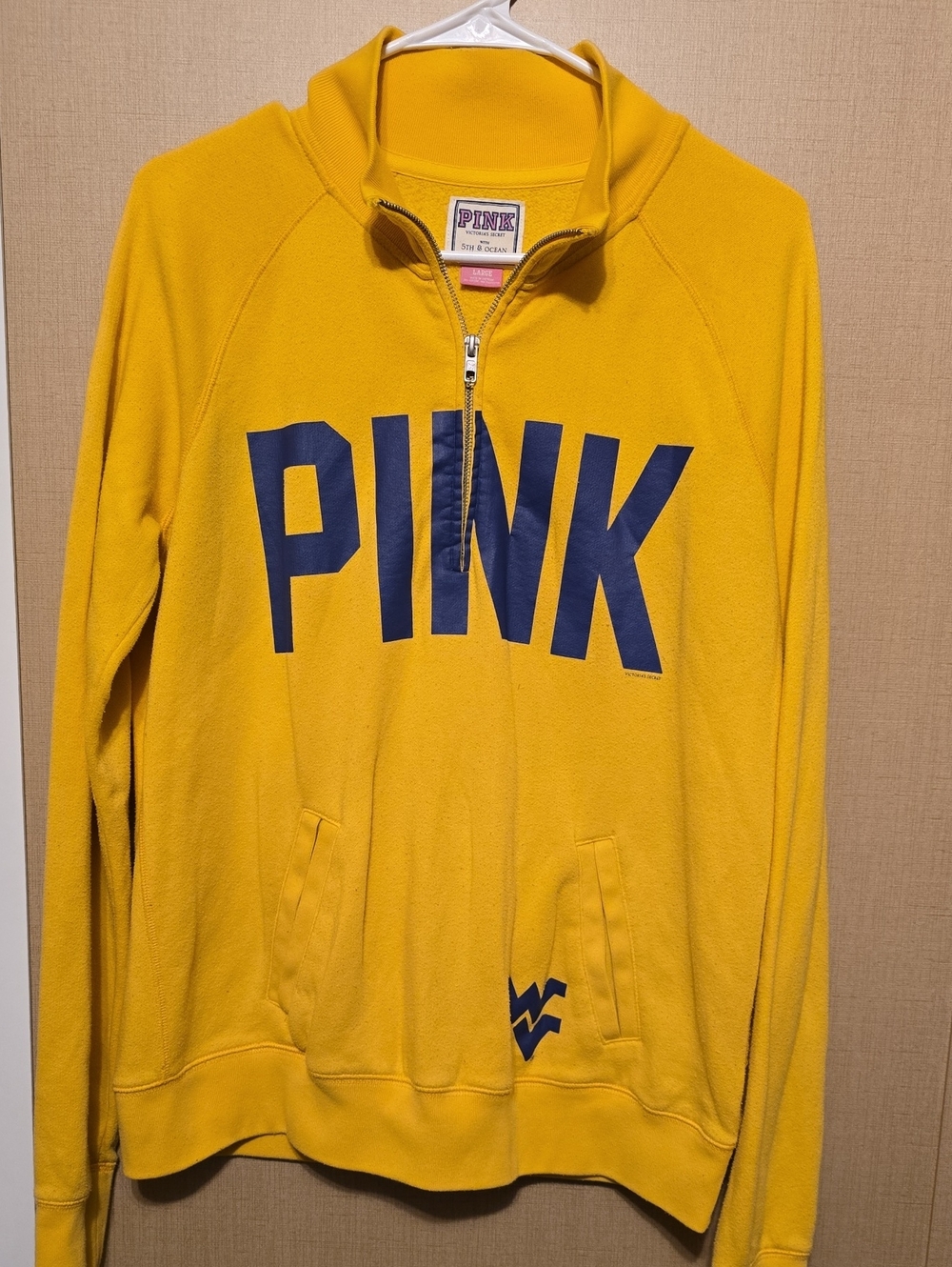 PINK Victoria's Secret 5th & Ocean Colab WVU Half-Zip Pullover Mountaineers